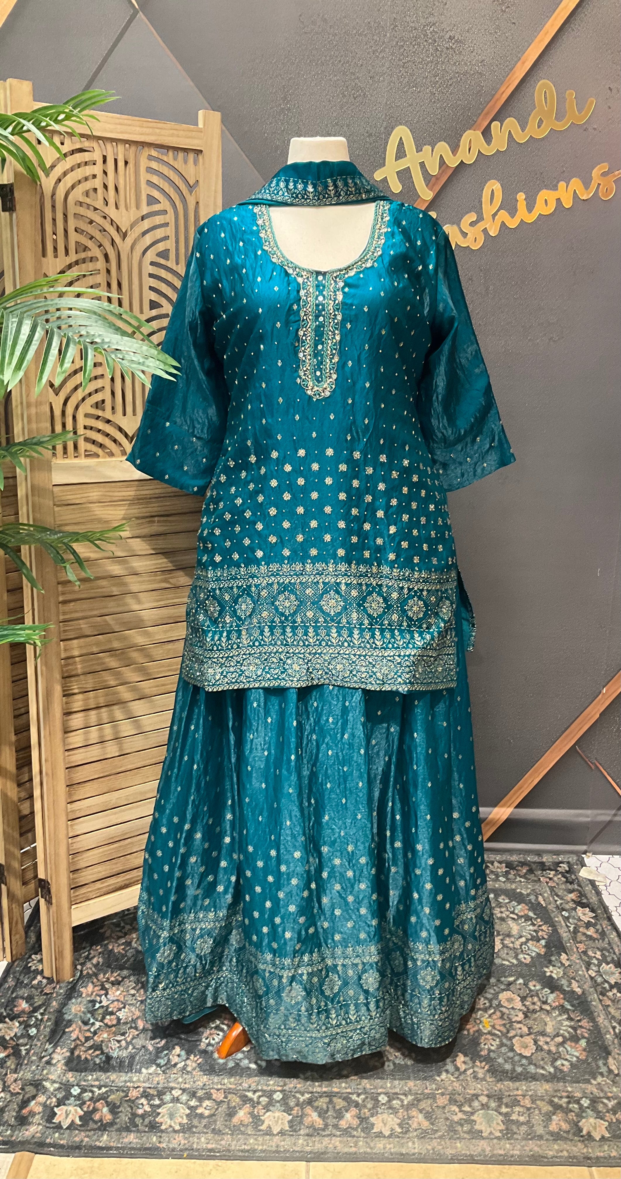 Plus Size  Rama Blue Lehenga with Long Blouse