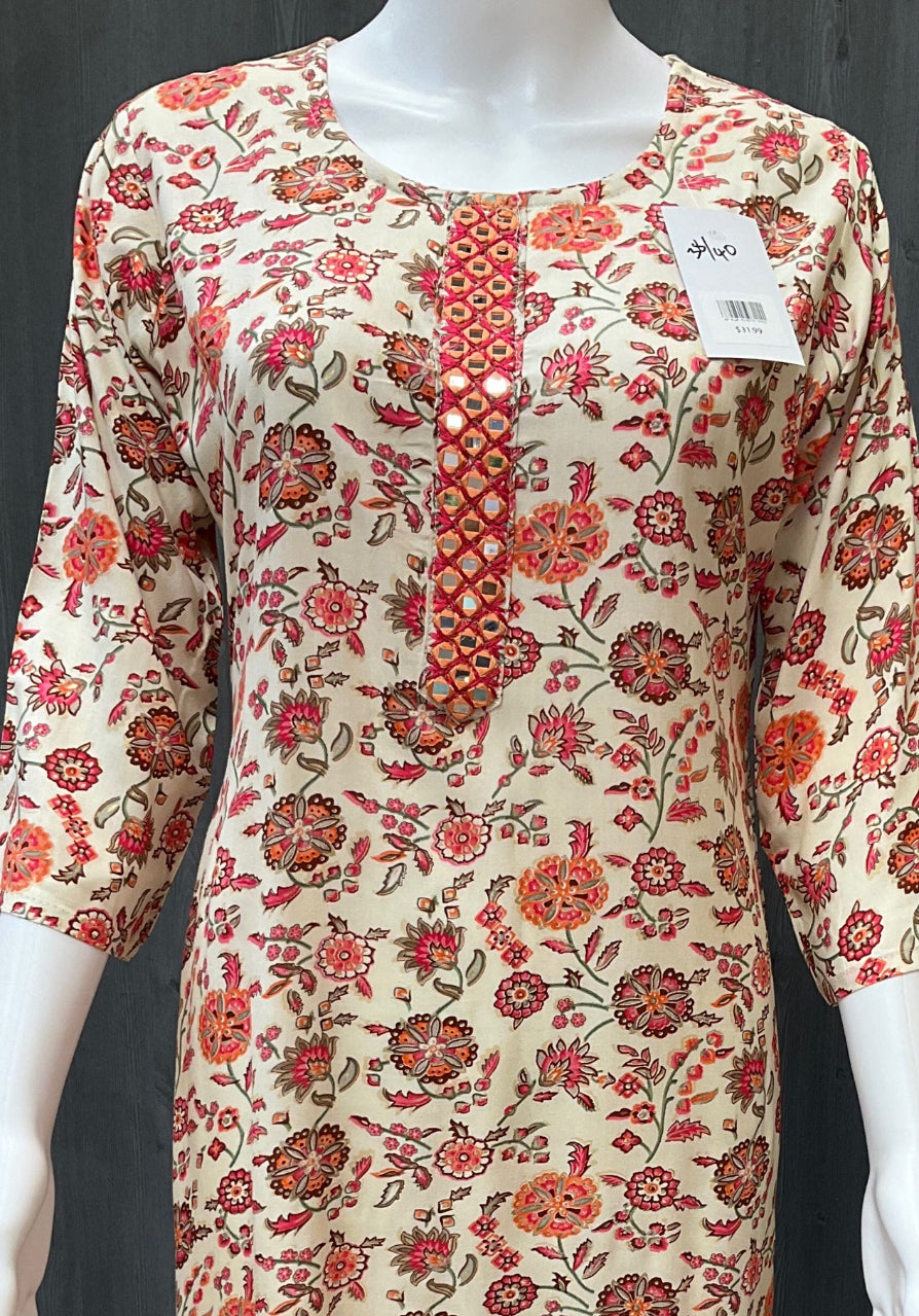 Size 44/US L-Soft rayon half white kurti with floral print image 4