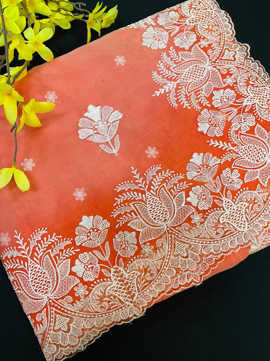 Organza saree with thread embroidery