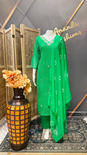 Green Leheriya Georgette Kurti set