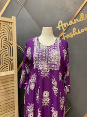 Plus Size Purple Pure cotton Anarkali Kurti