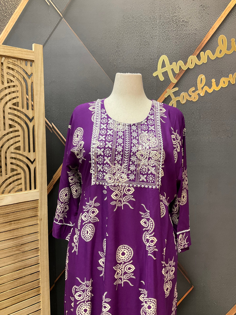 Plus Size Purple Pure cotton Anarkali Kurti