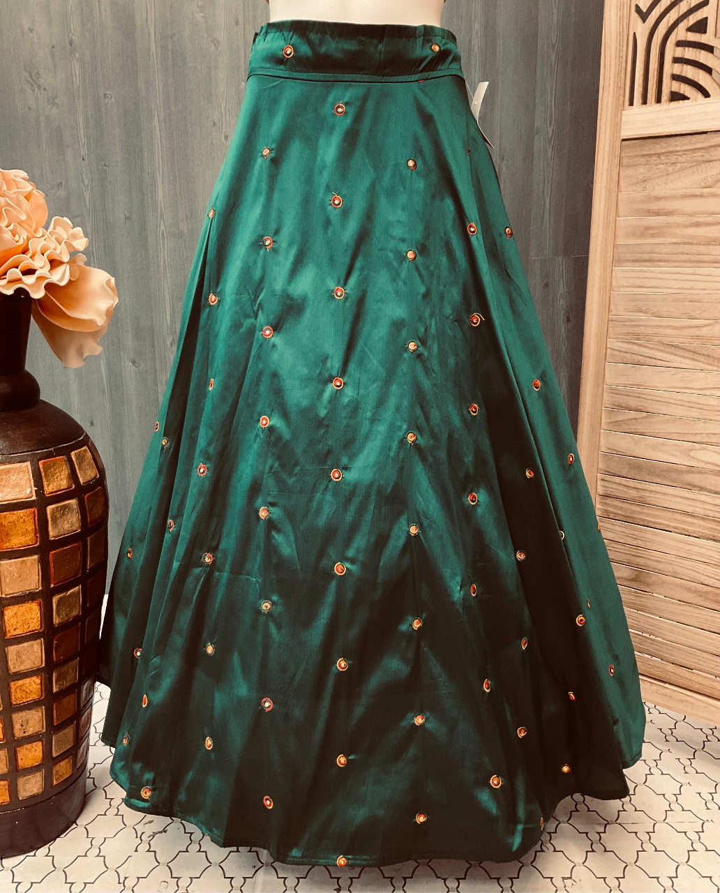 Elegant Plus Size Full Flare Satin Silk Garba Skirt image 3