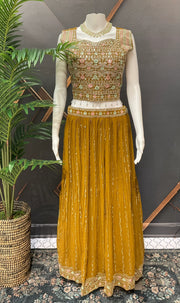 Dark Mustard Party Wear Lehenga Set Size 40 - Festive Wear