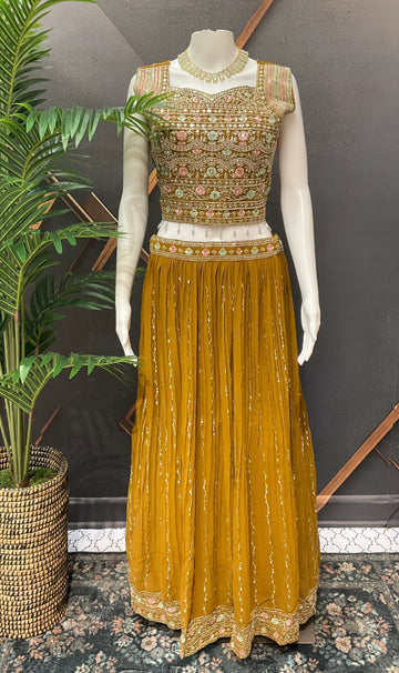 Dark Mustard Party Wear Lehenga Set Size 40 - Festive Wear