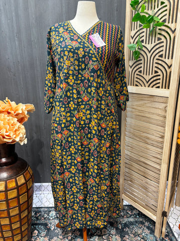 Plus Size Anarkali Pure Cotton Kurti - Angrakha Style with Prints