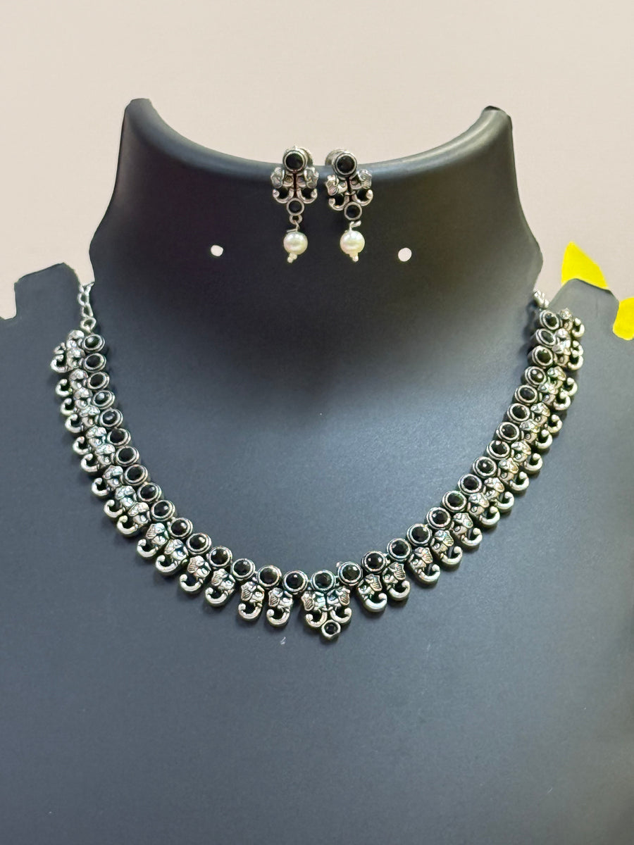 Elephant Design Black German Silver Necklace set