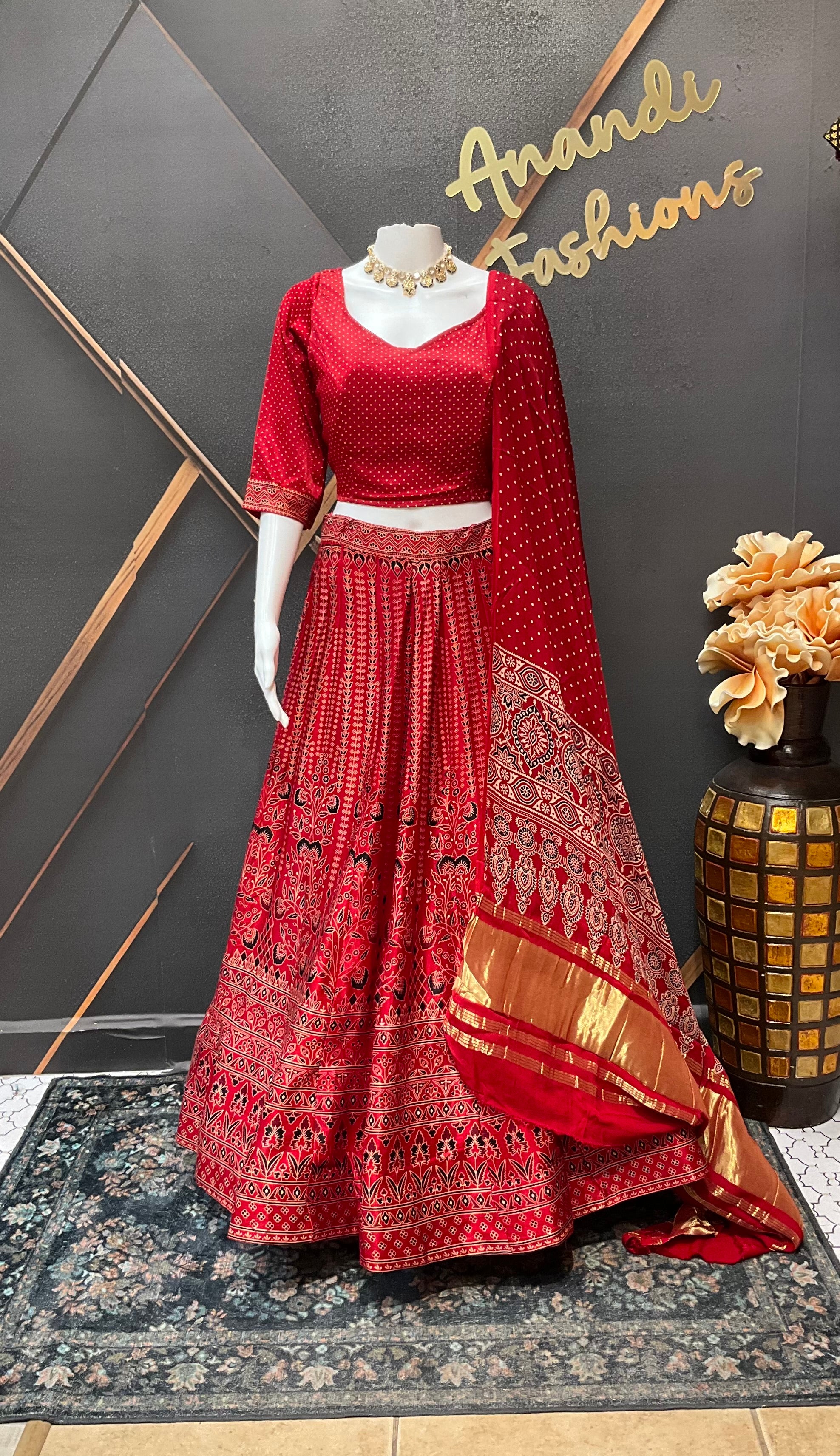 Red Gajji Silk Garba Chaniya Choli set