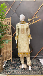Half White & Yellow Benarasi Kurti set