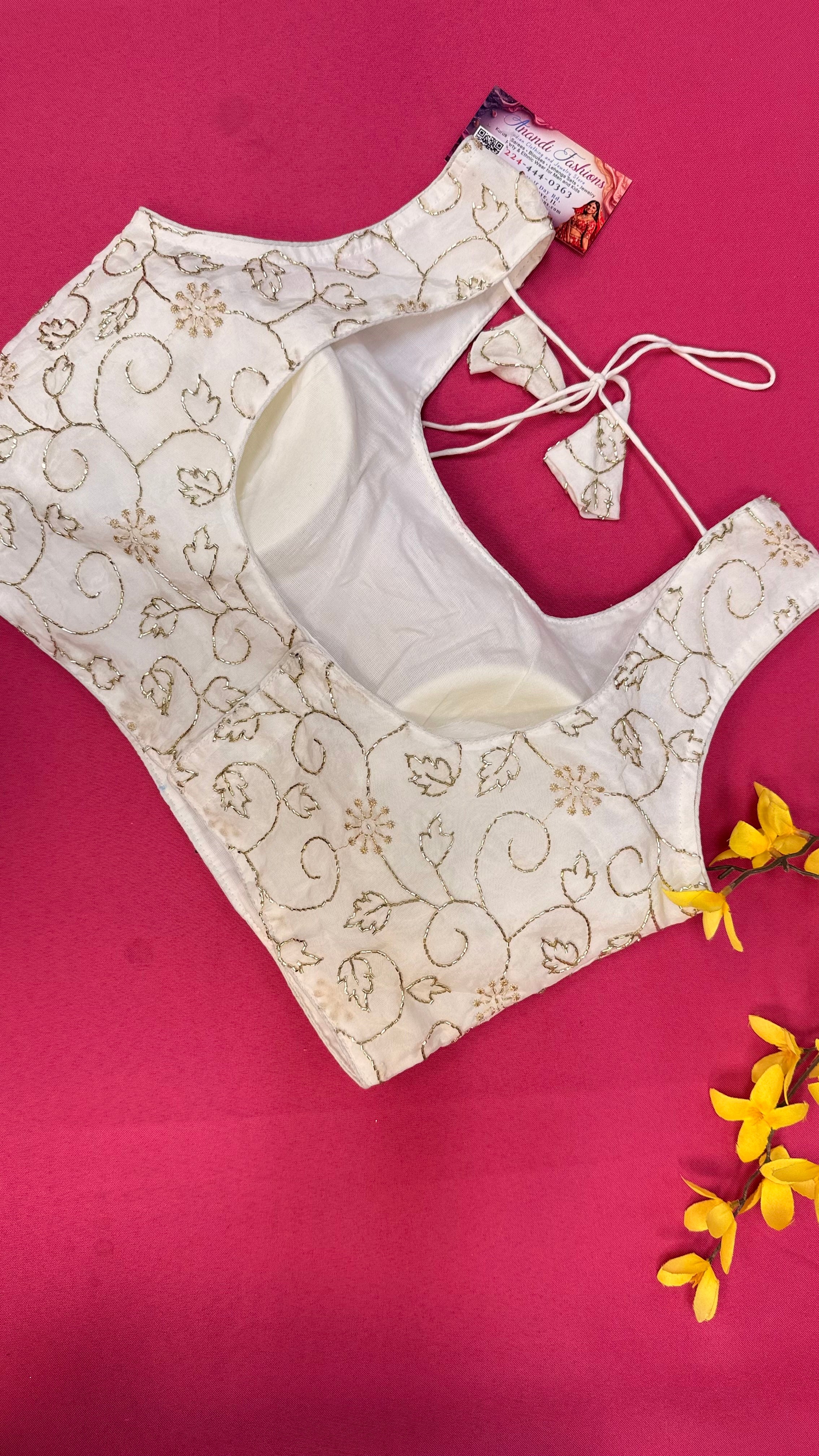 Back Opening Half White Work Blouse -  - Anandi Fashions