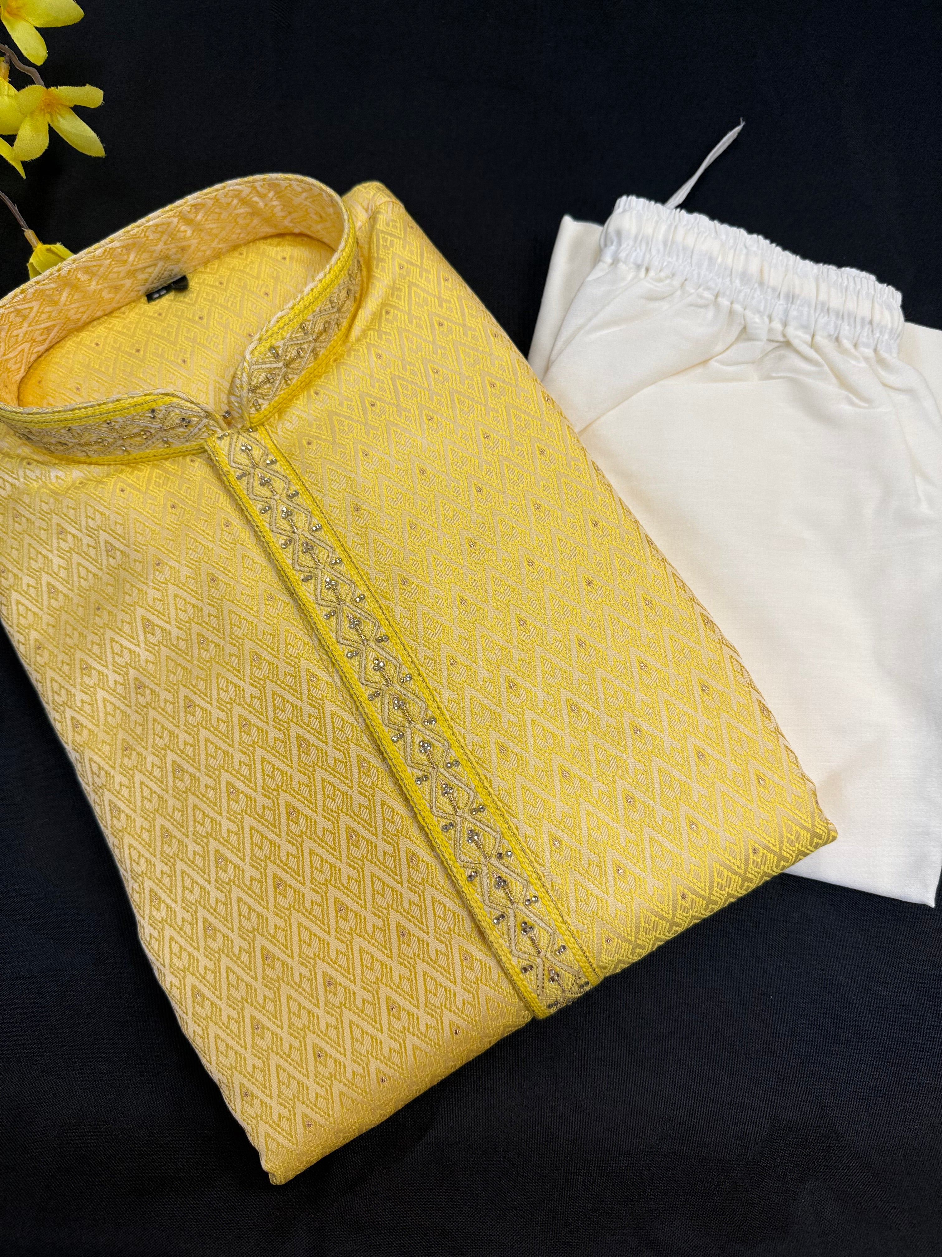 Premium Quality- Light Yellow Men’s Wear Kurta Set