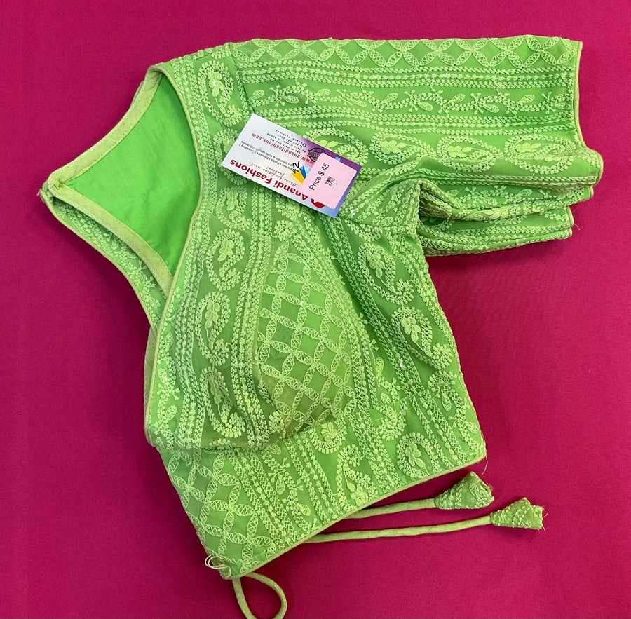 Light Green-Georgette Chikankari Blouse