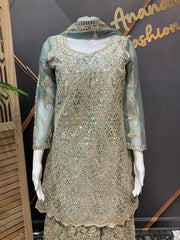 Pastel green Full Work Palazzo set