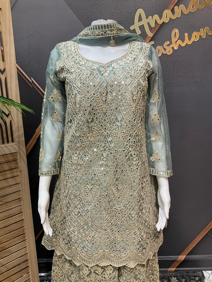 Pastel green Full Work Palazzo set