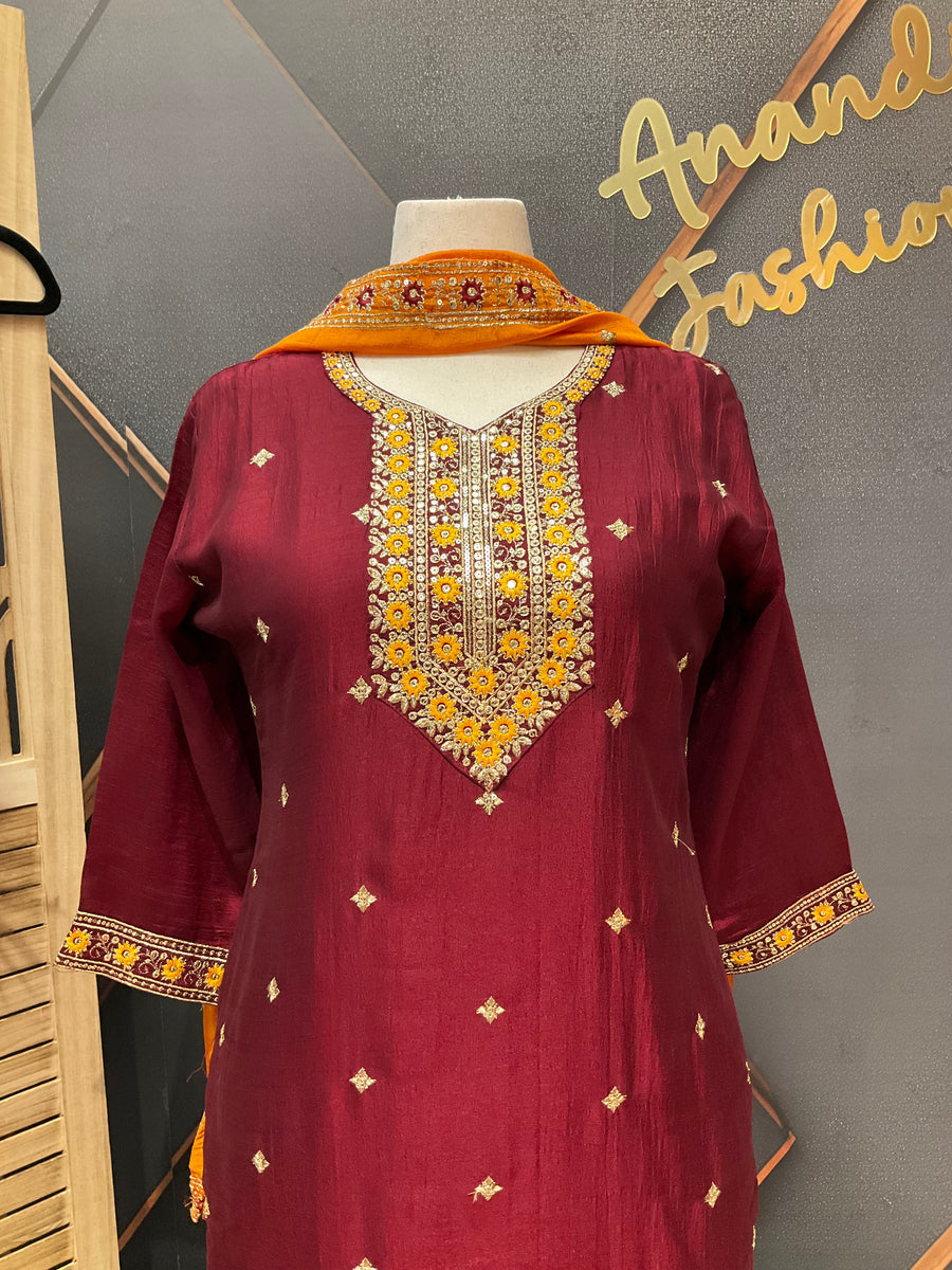 Plus size Maroon Party Wear kurti set