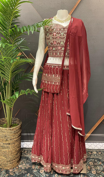 Onion Pink Chiffon Lehenga Set - Party & Wedding Wear