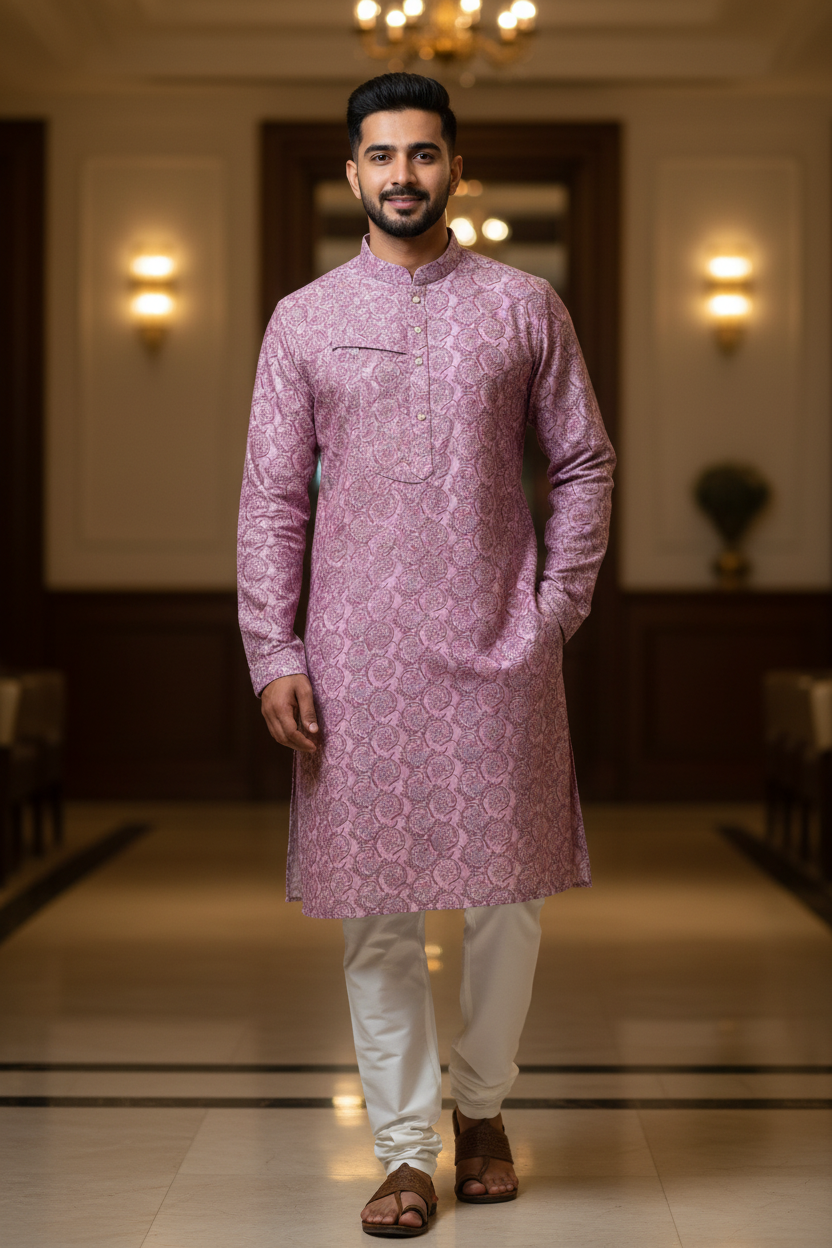 Lavender Mens Chikankari kurta set