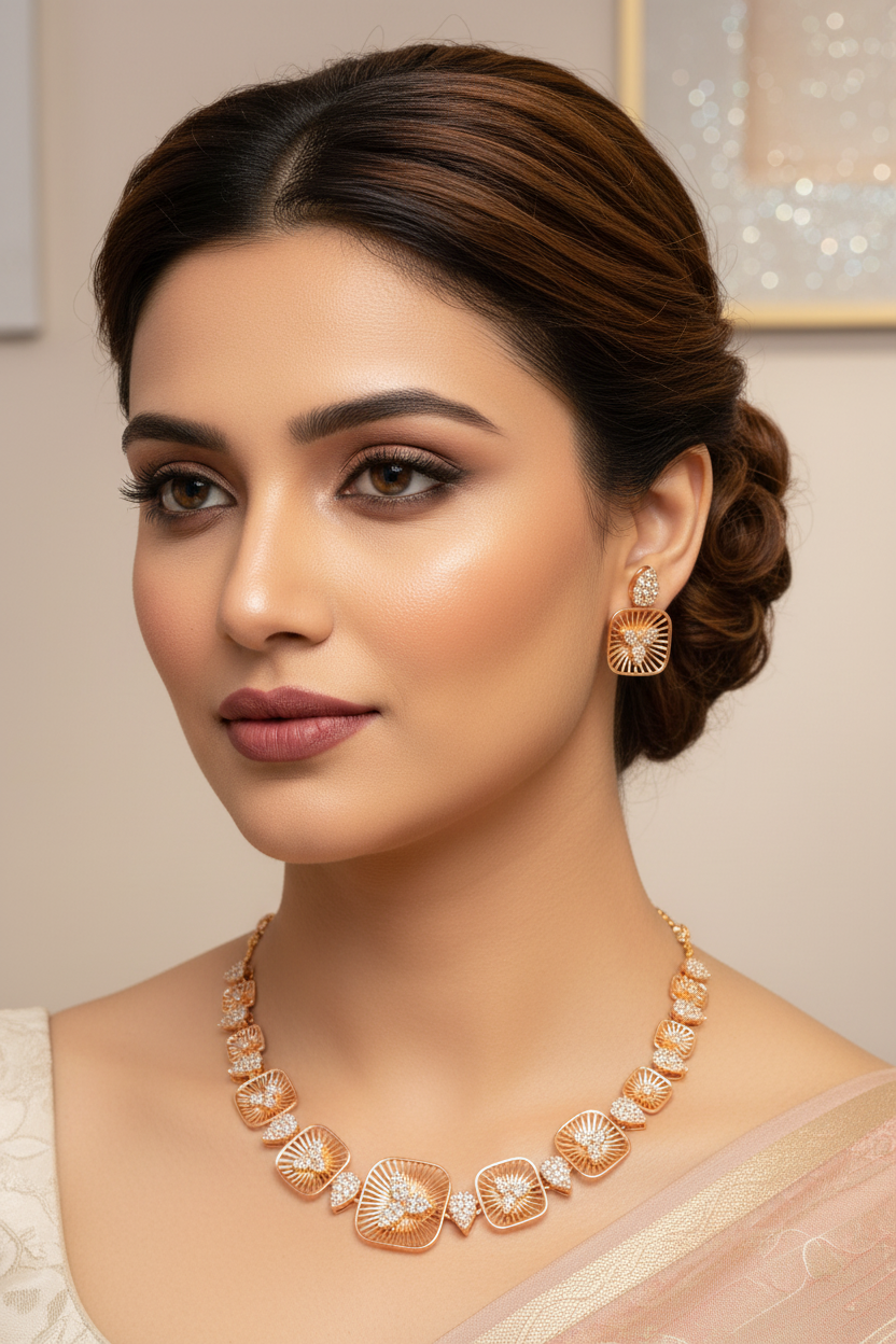 Cute Rose Gold Necklace set