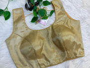 Gold Brocade Sleeveless Blouse Size 38-44 | Back Opening for Sarees & Lehengas