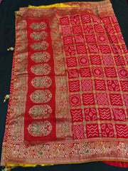 Premium Gharchola Bandhani Saree with Bead Embroidery - Contrast Blouse