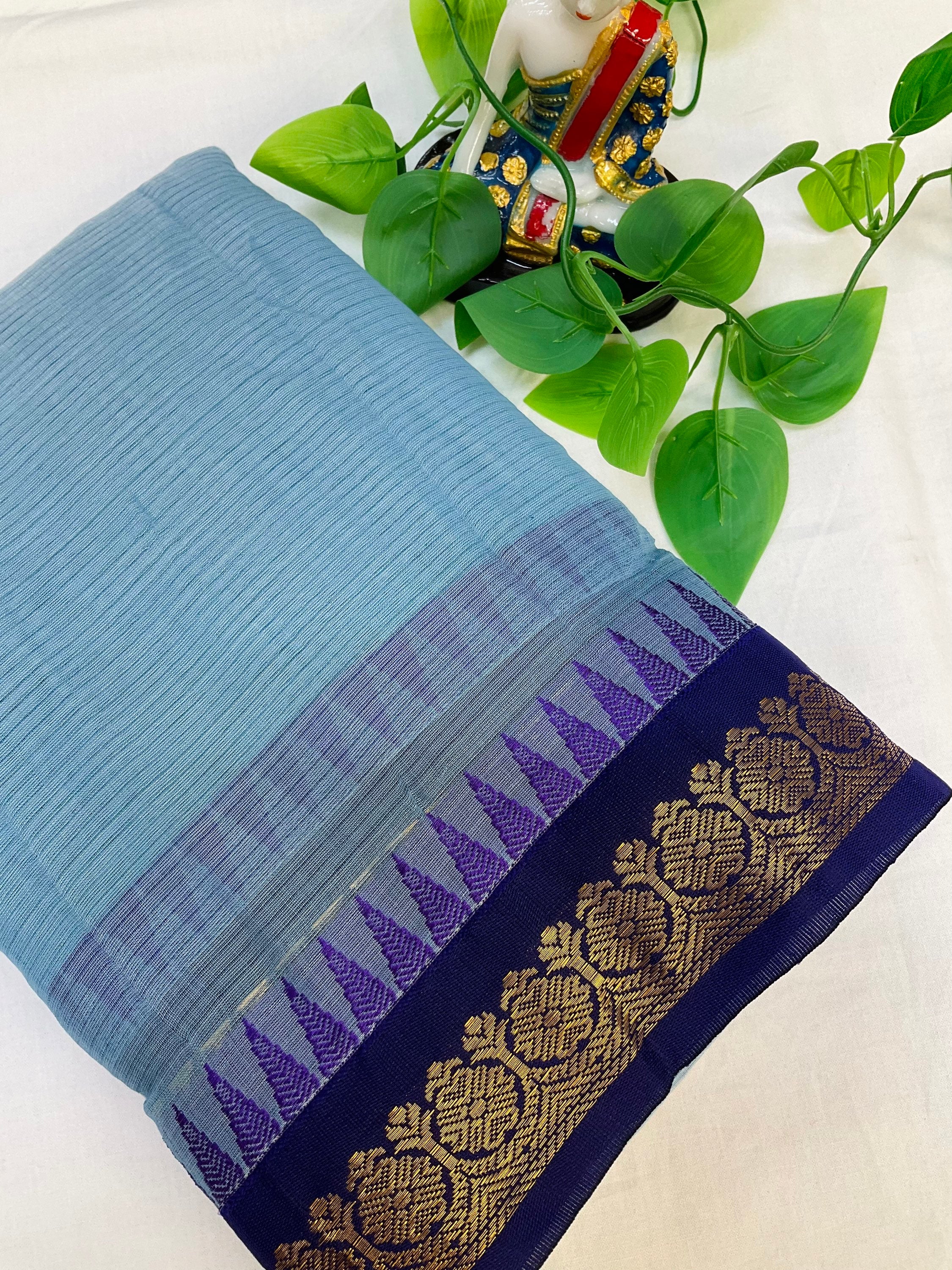 Pure Handloom Gadwal Cotton saree with small Border image 0