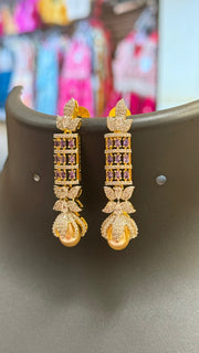 CZ Earrings with Pearl Hanging Lavender