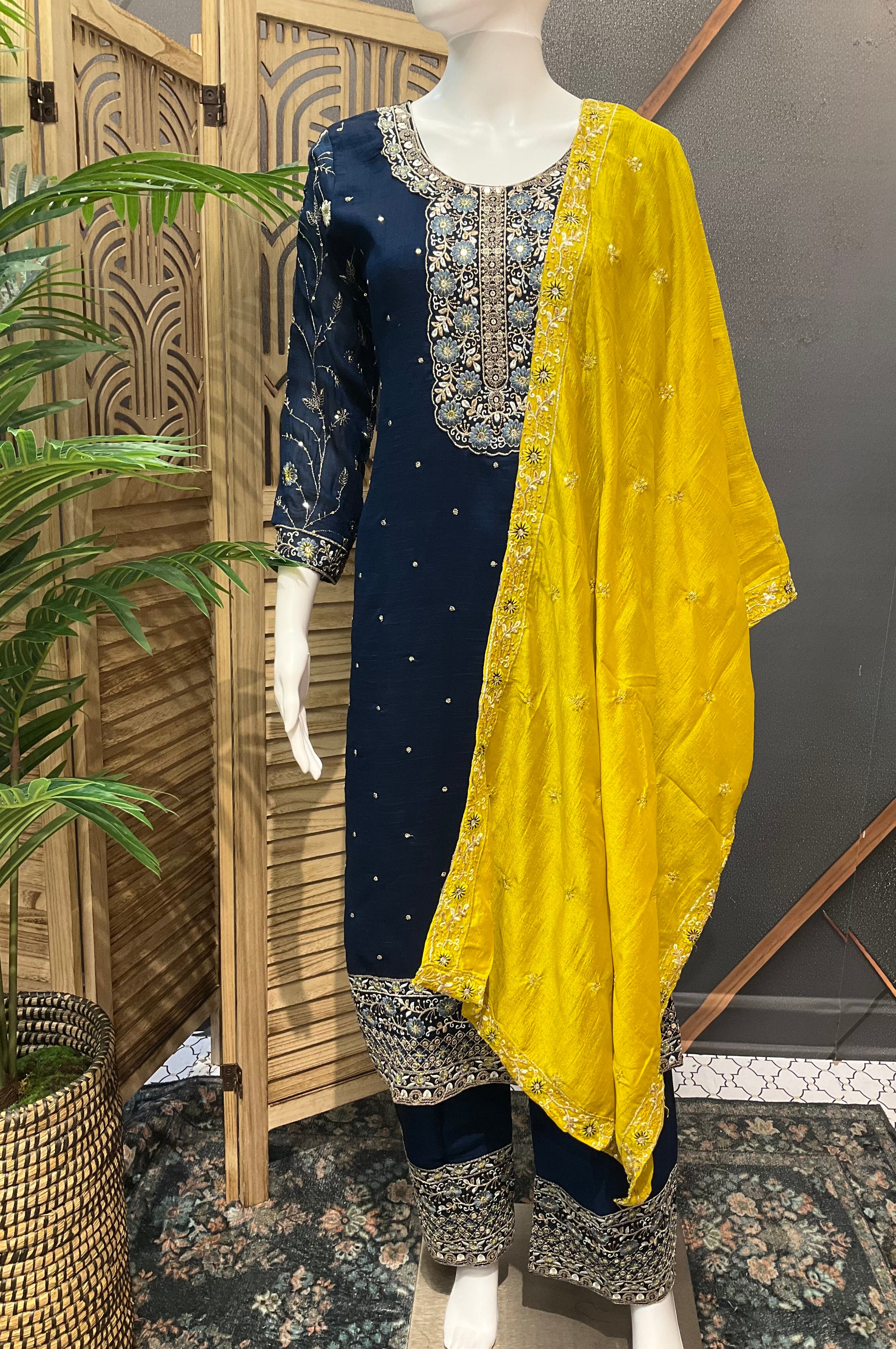 Party Wear Chudidhar/Kurti set with contrast Dupatta