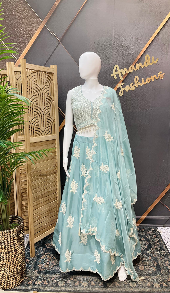 Light Blue Organza Lehanga set