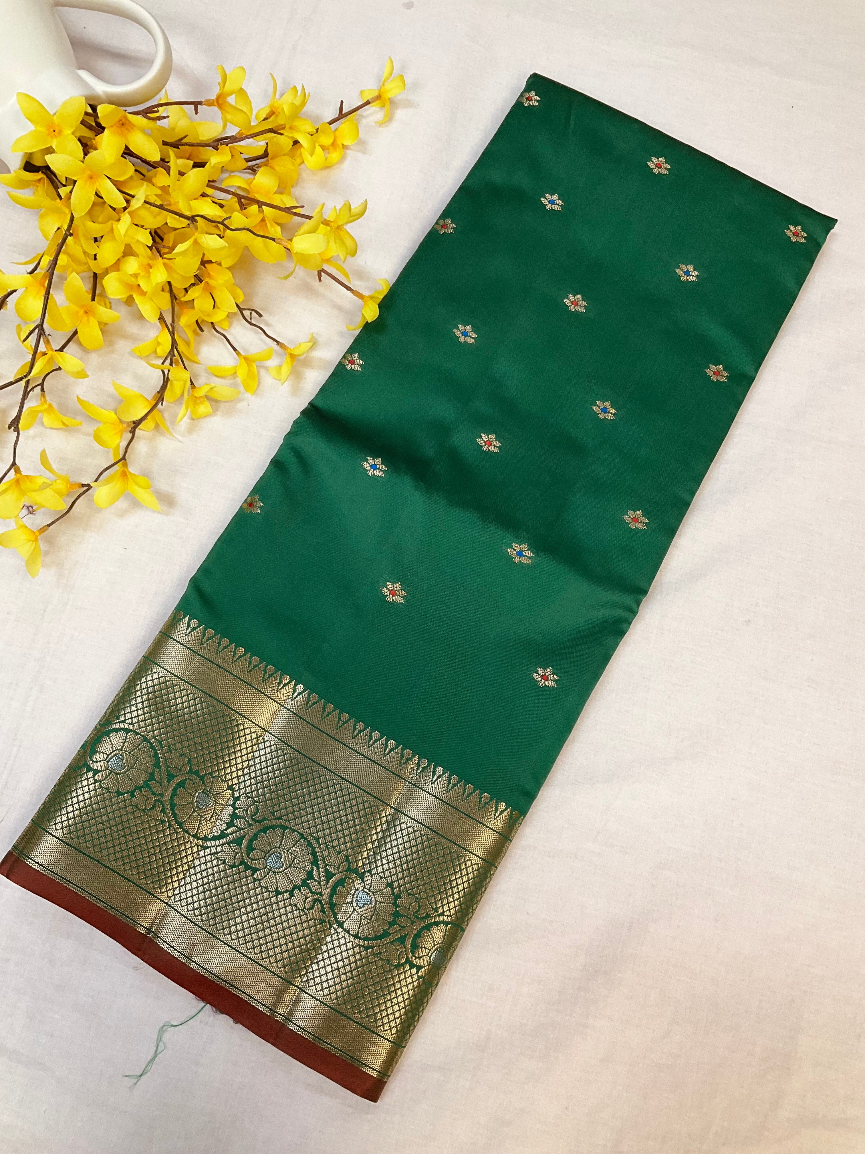 Green Semi Benarasi Silk Saree