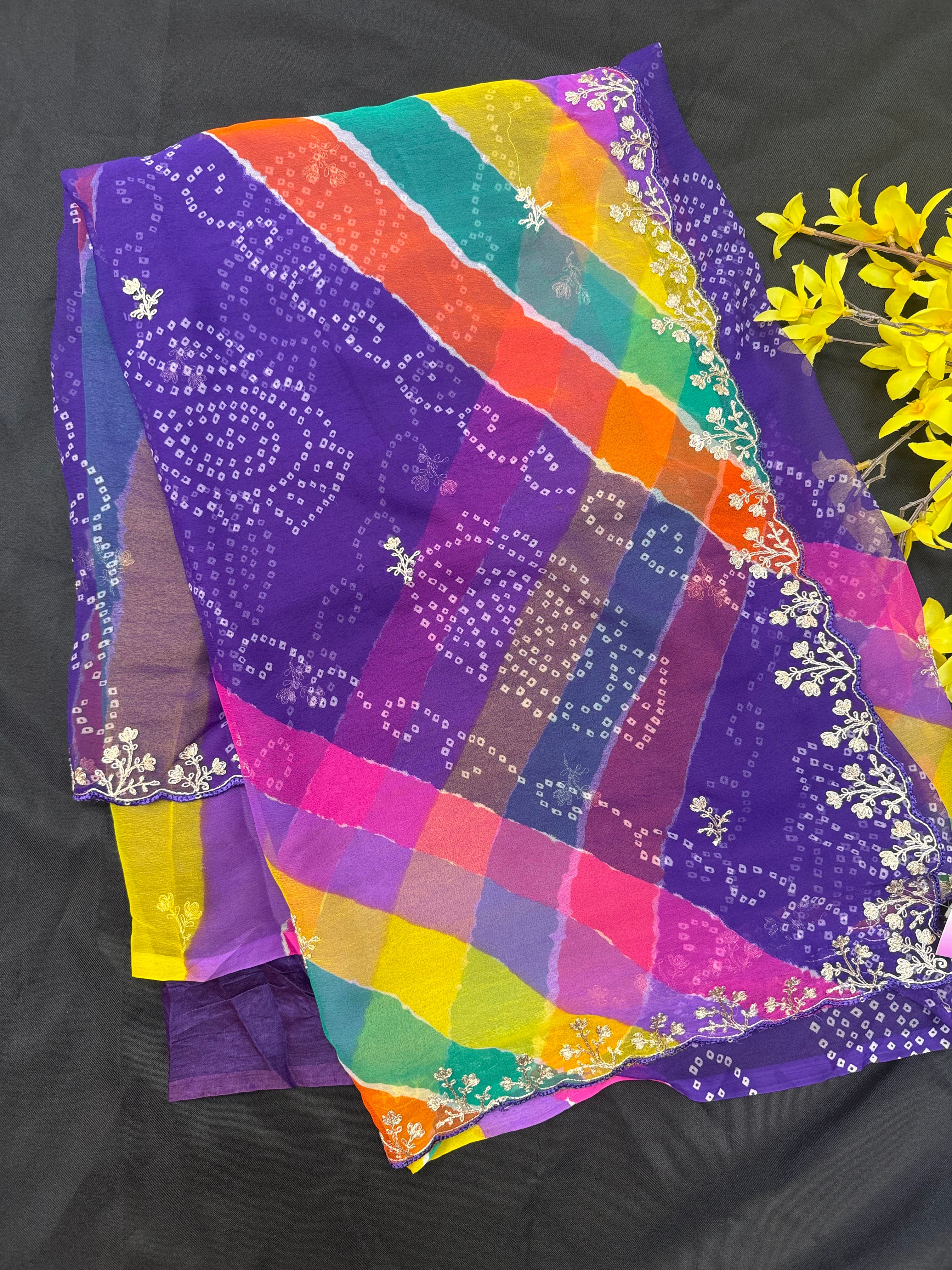 Color Full Bhandhini Chiffon Saree
