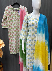 White color pure cotton Print Summer kurti set