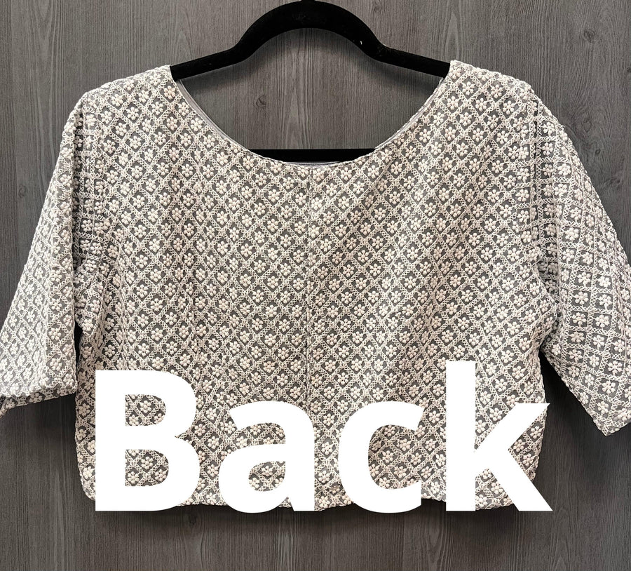 Grey Blouse with white thread work
