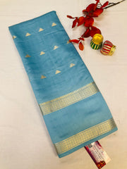 Pastel Blue Cotton Silk Saree