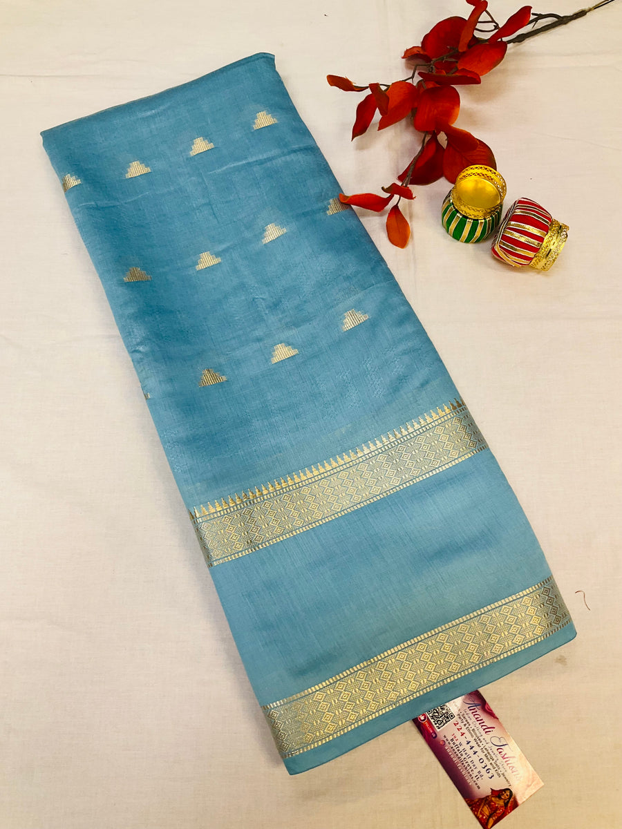 Pastel Blue Cotton Silk Saree