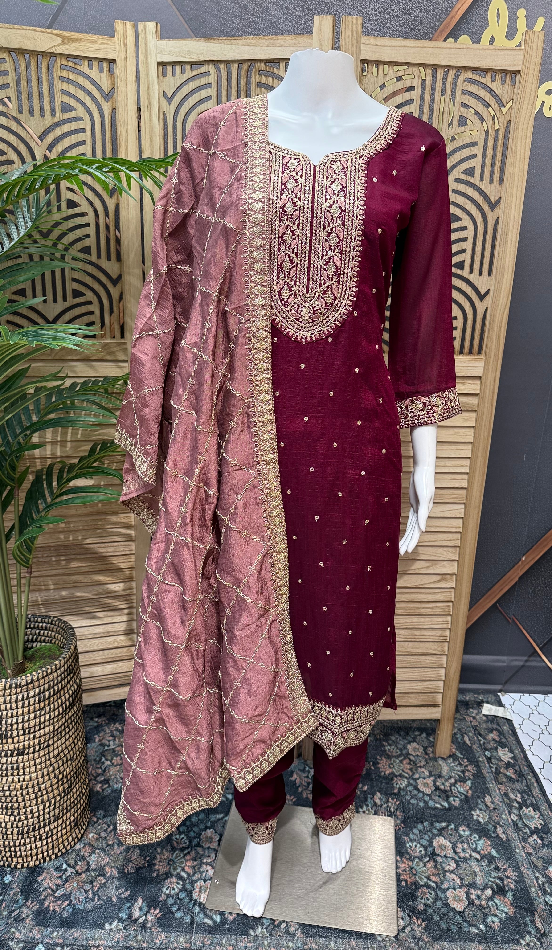 Wine Color - Party Wear Kurti set- Size 40