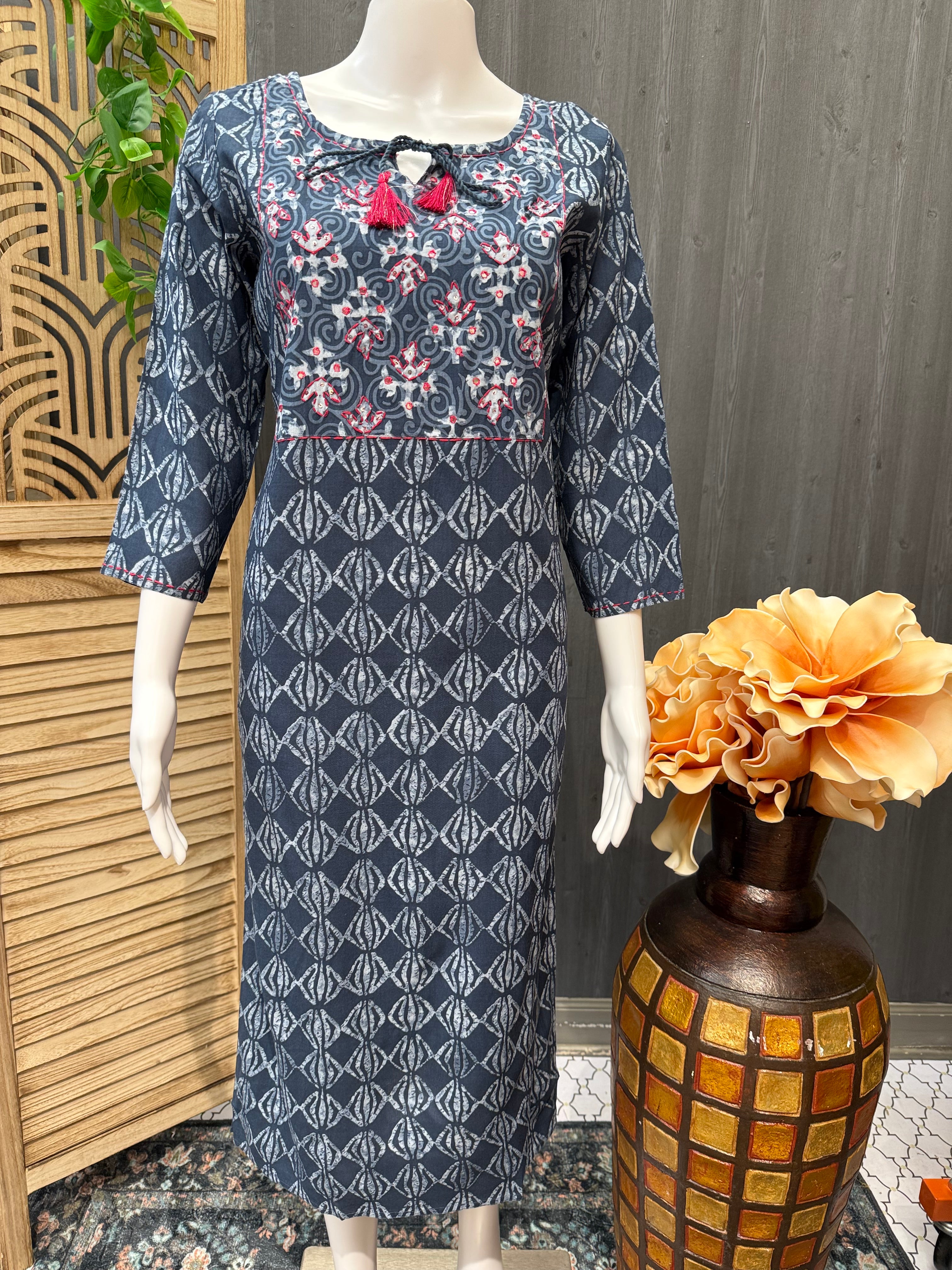 Indigo Blue- Pure Cotton Kurti with Side pocket