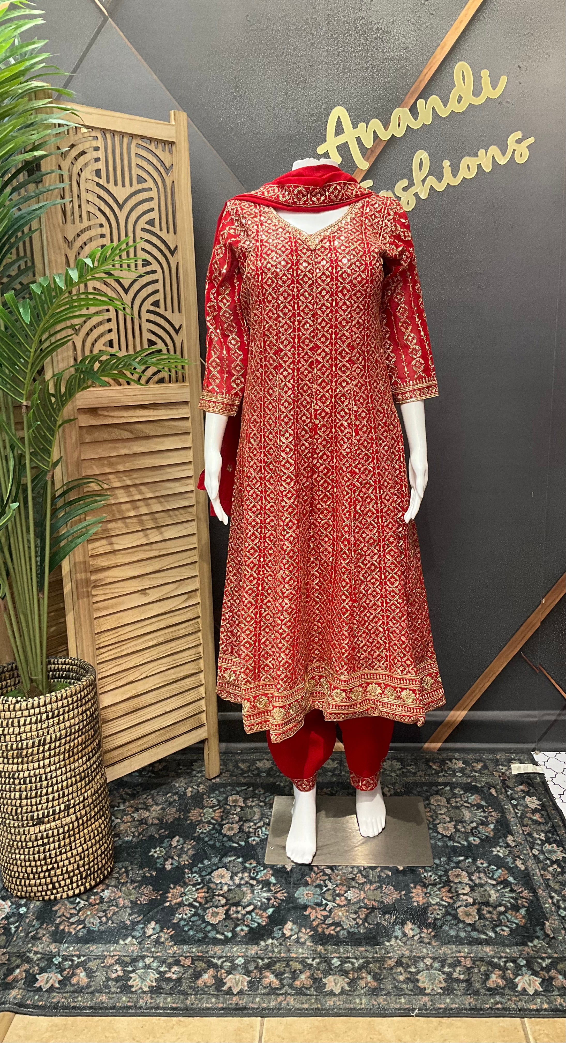 Red Color- Heavy Work Georgette Anarkali Kurti set - Size 38/ US XS