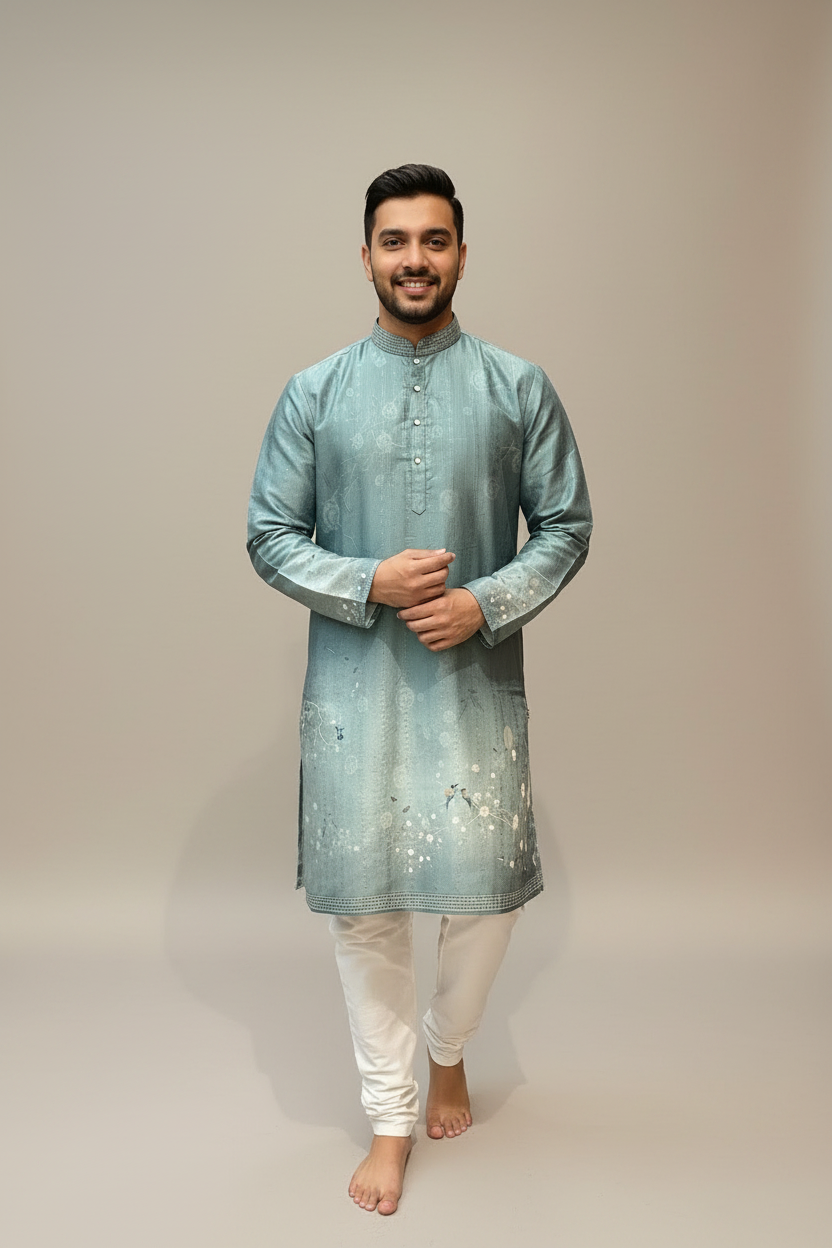 Blue Digital Print Men’s kurta set