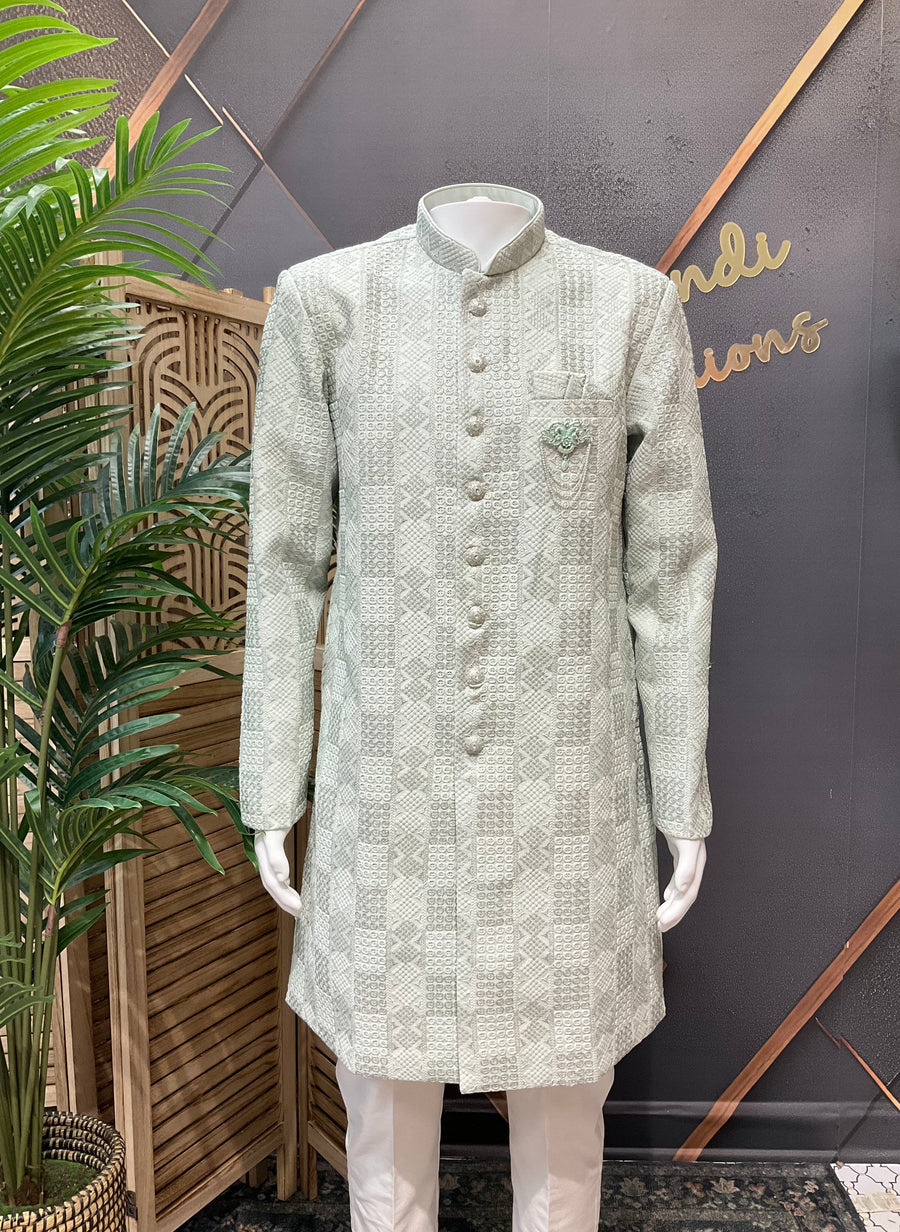 Men’s Light Grey Indo Western Sherwani Set