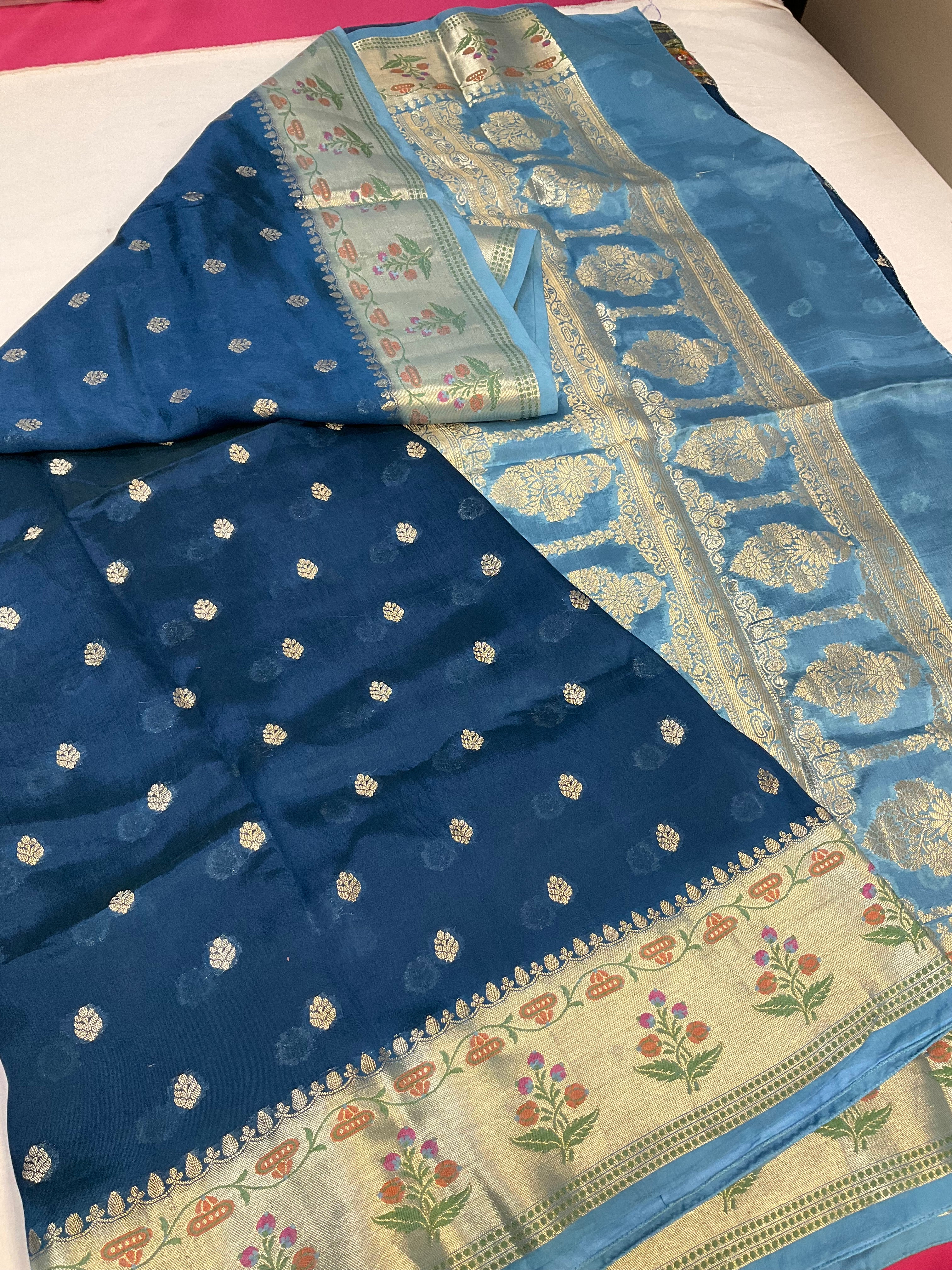 Blue Benarasi Silk saree with stitched Blouse