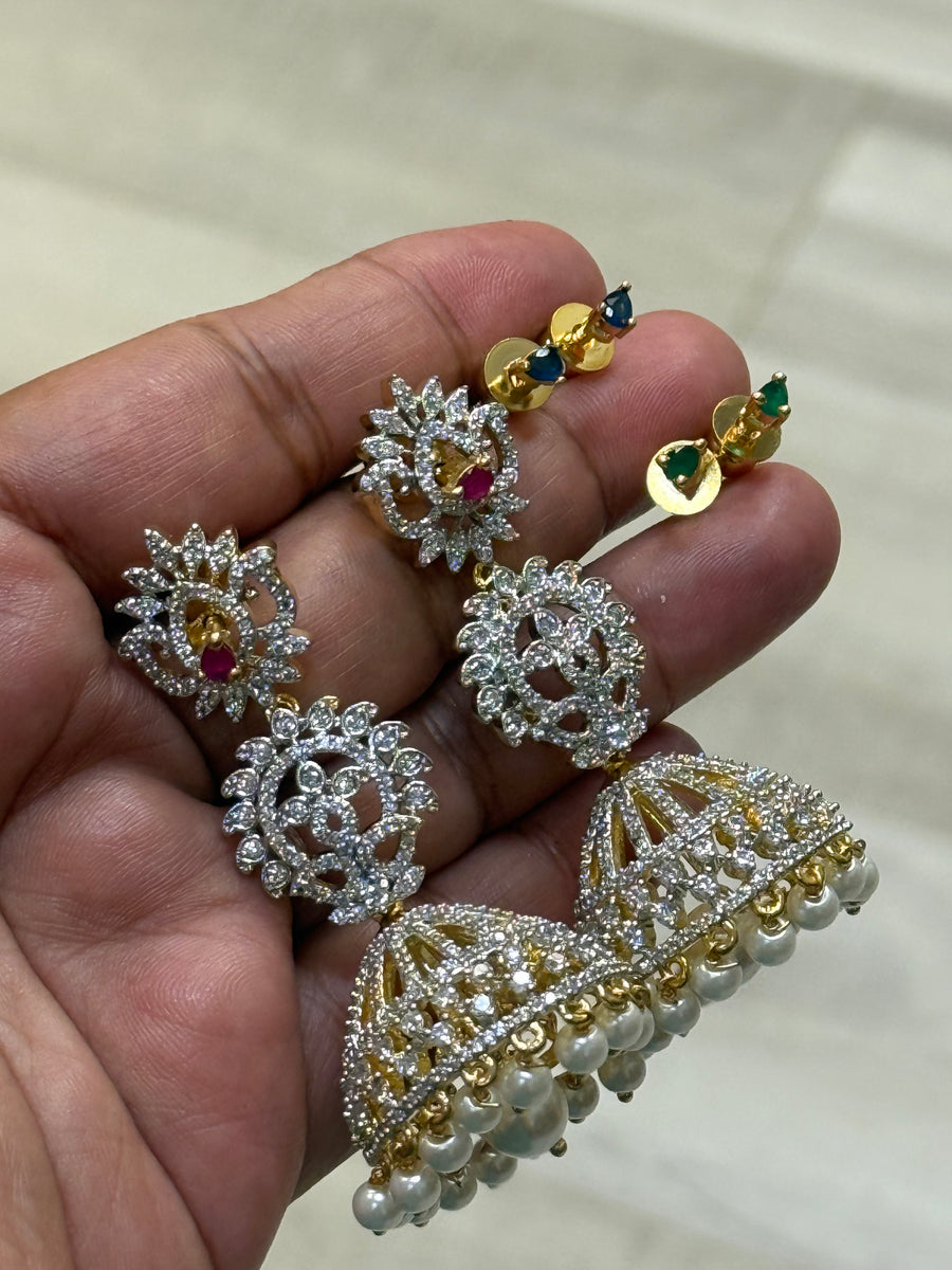 Changeable Stone - CZ Earrings/Jhumkas
