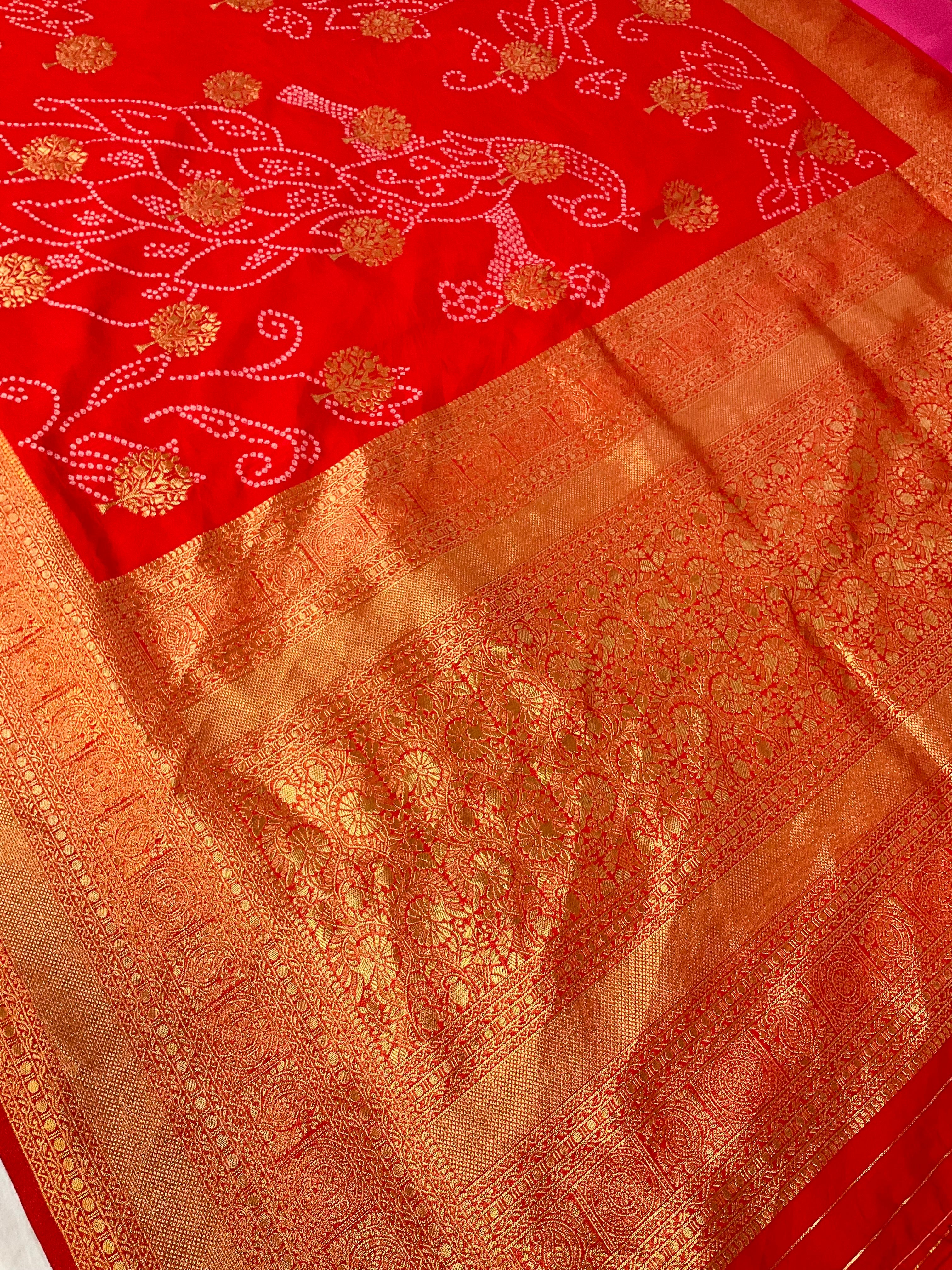 Red Bandhani Weaving Semi Silk Saree