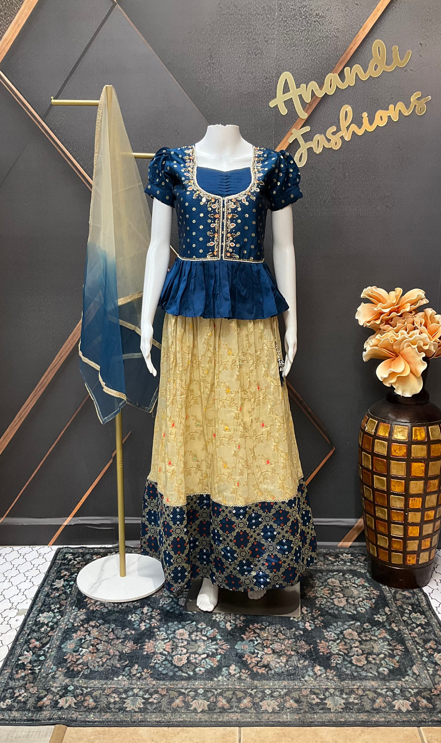 Blue Pattu Pavada set