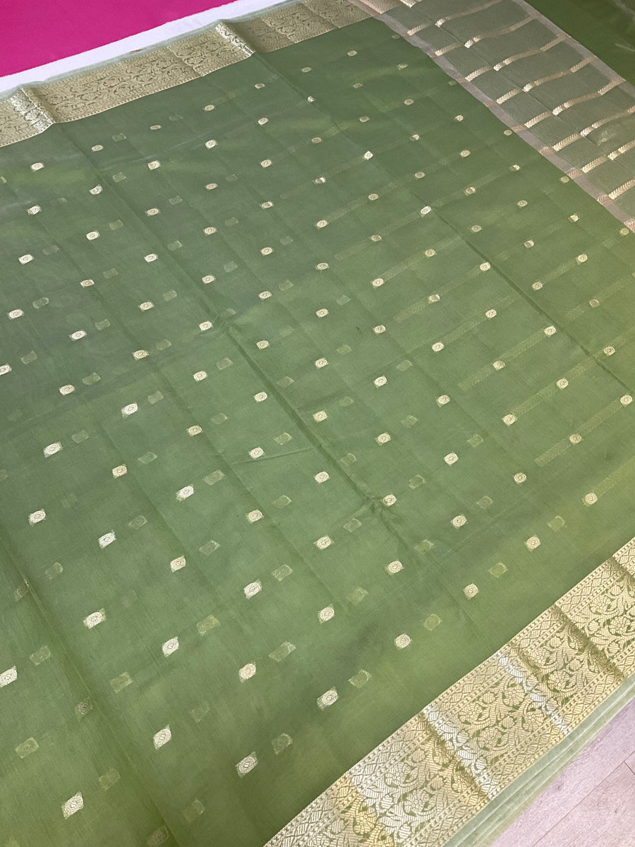 Green Benarasi Cotton Silk Saree