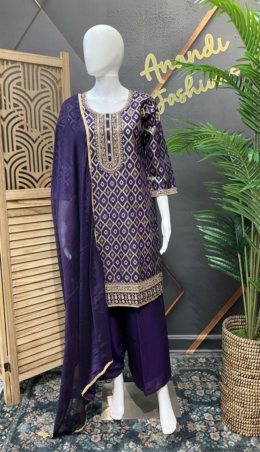 Purple Party Wear Palazzo Set - Full Brocade Design with Lining