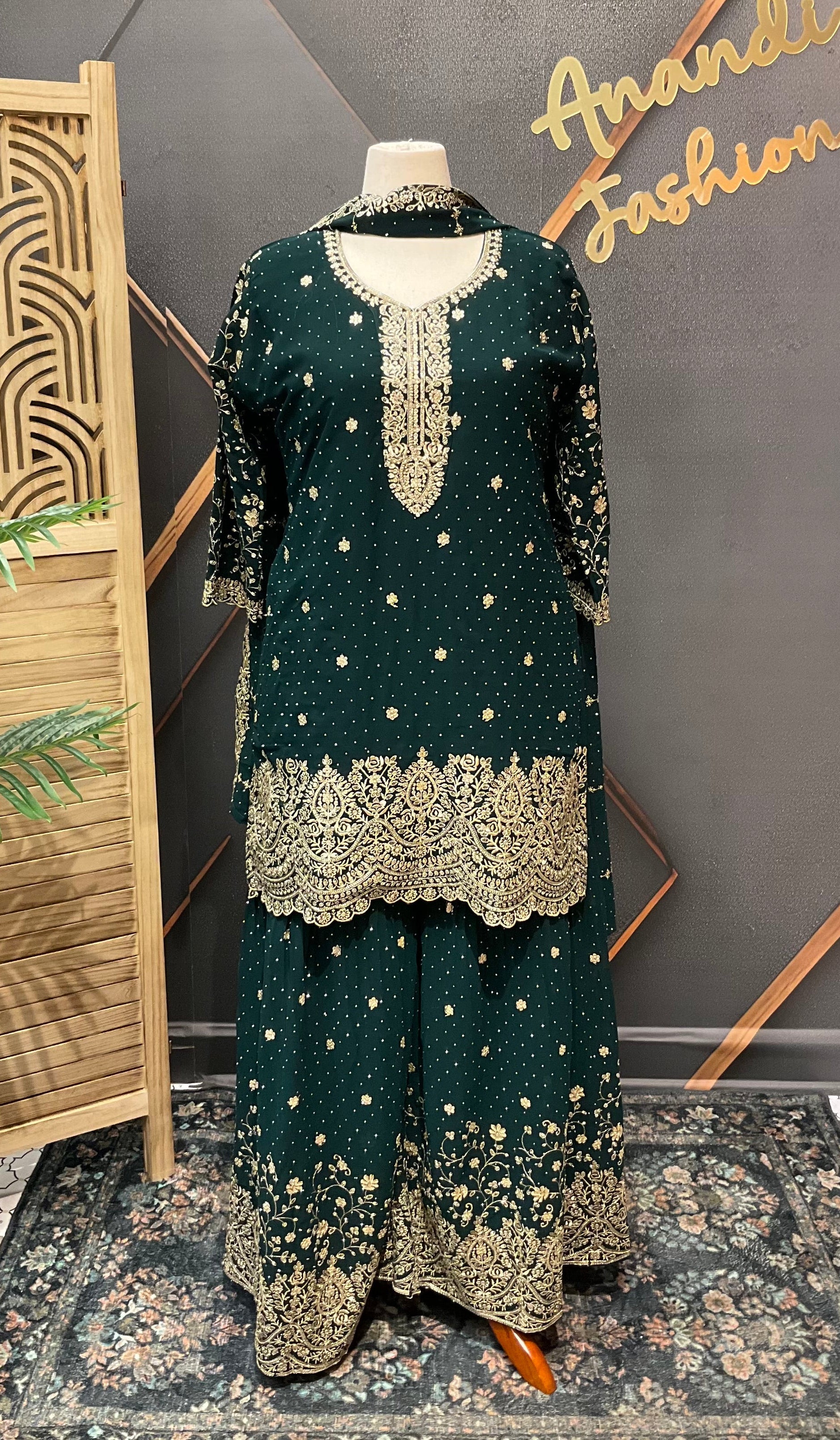 Plus Size Party Wear Green Sharara set