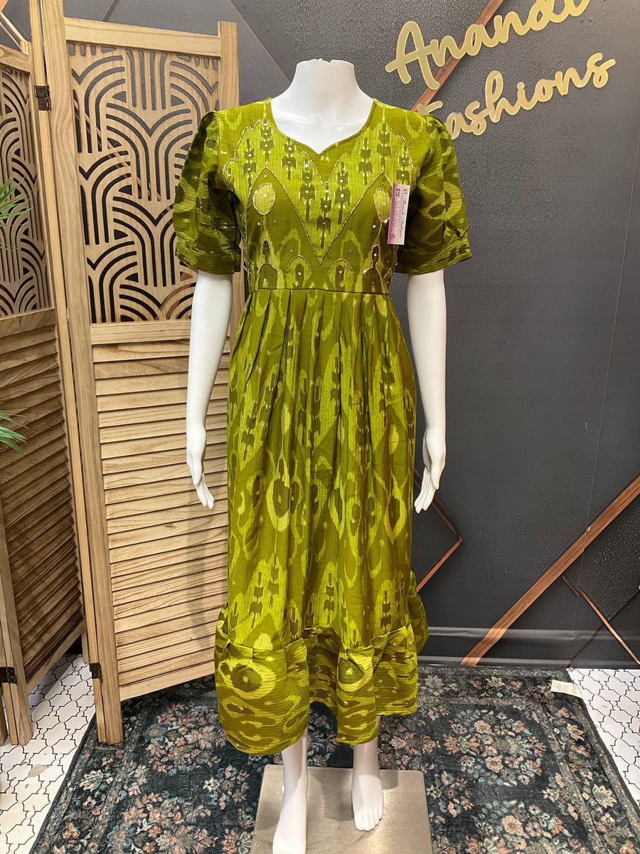 Green Shade - Mid Length Frock/ Kurti