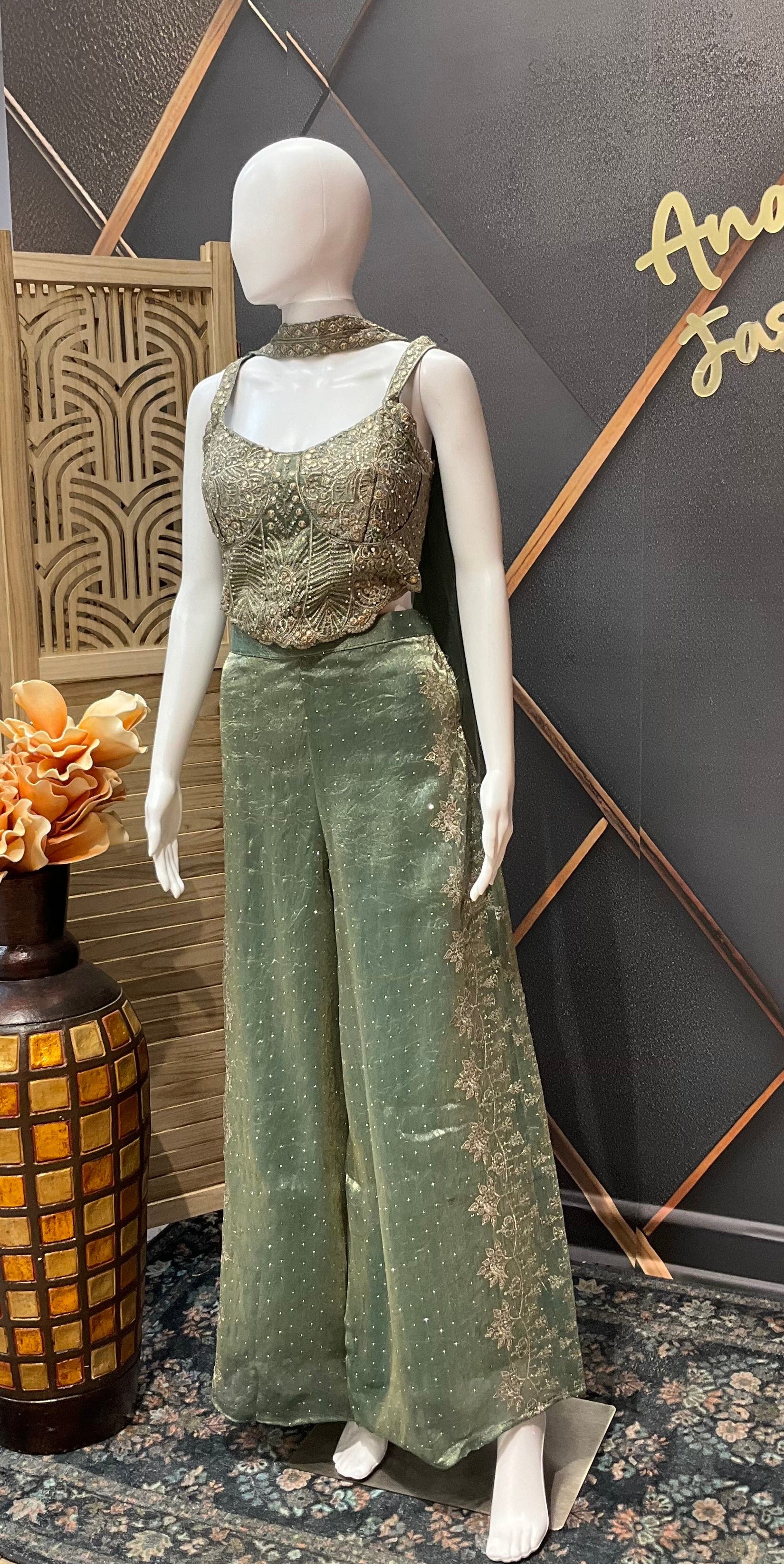 Mint Green Indo Western Party Wear Palazzo set