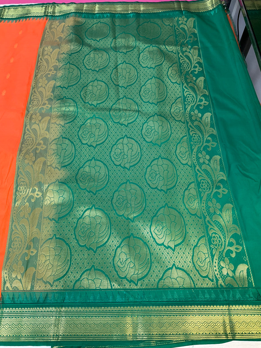 Orange Semi Silk Kanjeevaram Saree