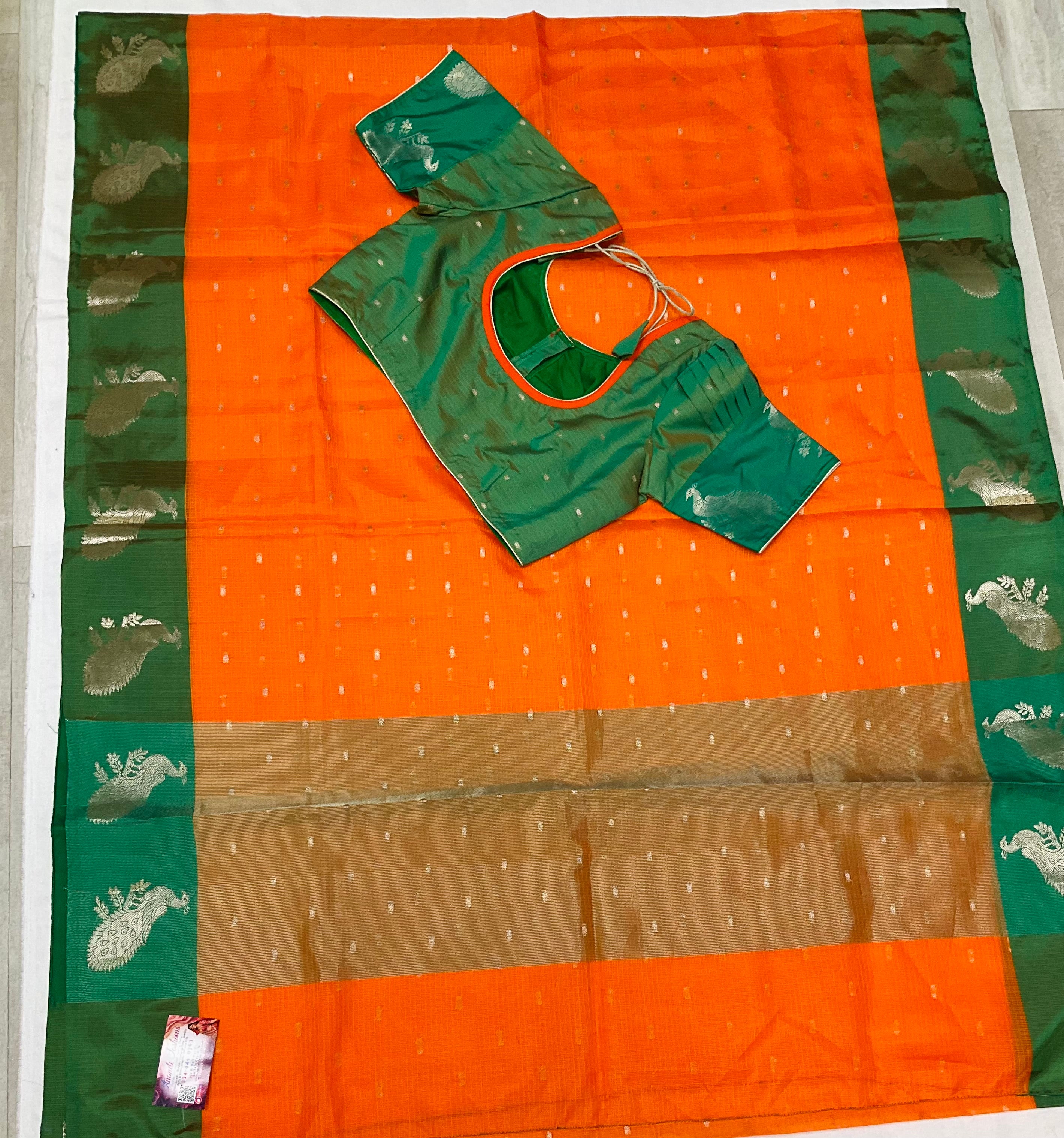 Orange Semi Silk saree with stitched blouse